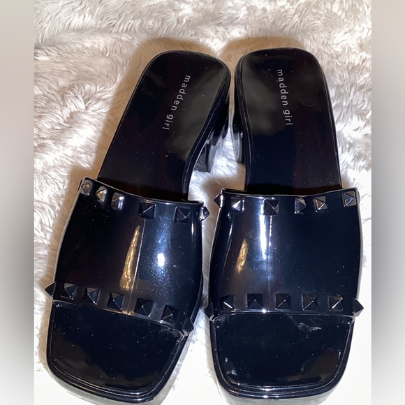Steve Madden Shoes - Madden Girl Black Studded Slide Sandals